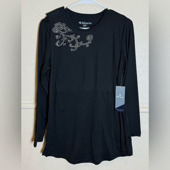Silverts Black Embellished Long Sleeve Womens Top Assisted Dressing Small NWT - Picture 8 of 16